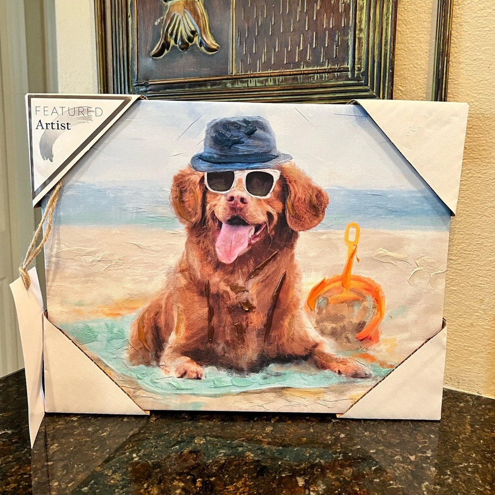 NWT Dog at Beach Canvas Wall Art by Studio Arts